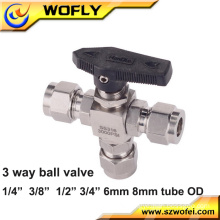 Three ends connection ss three way union ball valve